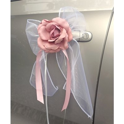 Mašlička dekorační bílá s LUX růžičkou - 2ks - starorůžová – Zboží Dáma