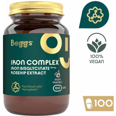 Beggs Iron bisglycinate 20 mg, rosehip extract 100 kapslí – Hledejceny.cz