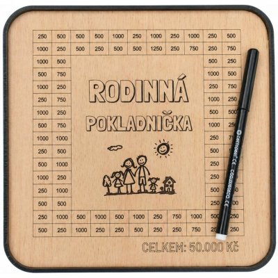 Mdeco Dřevěná pokladnička škrtací + fixa - Rodinná pokladnička - 20x20cm – Hledejceny.cz