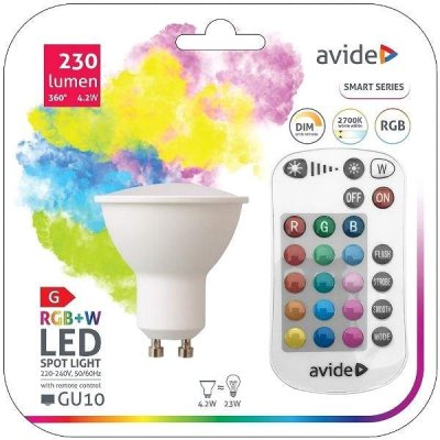 AVIDE Chytrá LED žárovka GU10 4,2W RGB+W, stmívatelná, s dálkovým ovládáním, ASGU10RGBW-4.2W-RC – Zboží Mobilmania