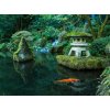 Tapety WEBLUX Samolepka fólie A Lantern and Waterfall in the Portland Japanese Garden - 72382315 Lucerna a vodopád v japonské zahradě v Portlandu rozměry 270 x 200 cm