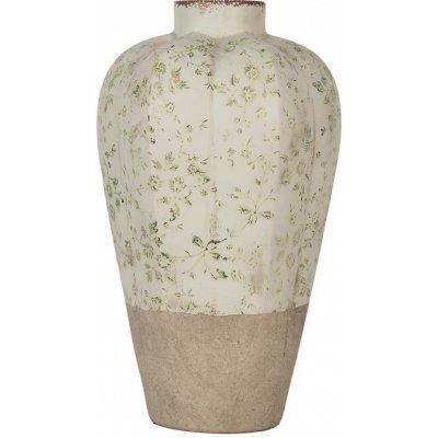 Béžová keramická váza se zelenými květy Jenia L - Ø 24*38 cm - Clayre & Eef – Hledejceny.cz