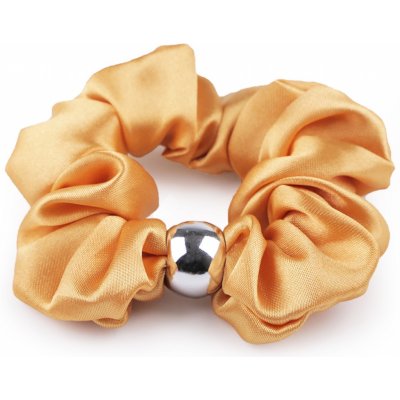 Saténová scrunchie gumička do vlasů s korálkem zlatá – Zbozi.Blesk.cz