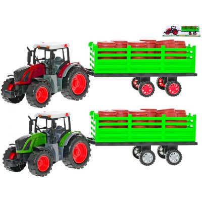 MikroTrading Traktor s vlečkou 50cm na setrvačník + 6ks sudů Zelená – Zboží Dáma