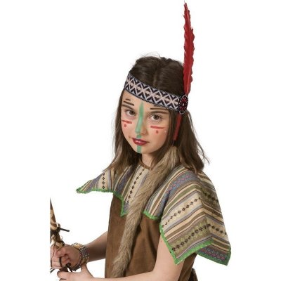 Indiánská čelenka s červeným pérem a kožešinkou – Zboží Mobilmania