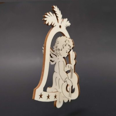AMADEA Dřevěná ozdoba 3D zvonek anděl s basou 9 cm – Hledejceny.cz