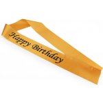 Narozeninová saténová šerpa Happy Birthday šíře 9,5 cm - zlatá černá – Sleviste.cz