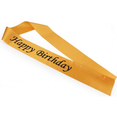 Narozeninová saténová šerpa Happy Birthday šíře 9,5 cm - zlatá černá – Sleviste.cz