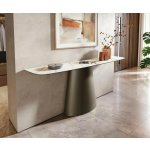 Delife Edge oválný tvar 180×40 cm keramika Calacatta Luxe bílá zlatá šedá Estelo kov titanová barva – Sleviste.cz
