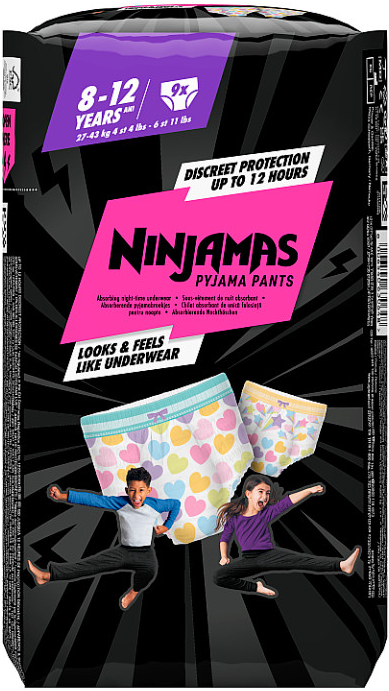 Ninjamas Pyjama Pants Srdíčka 9 8 Let 27 kg-43 kg