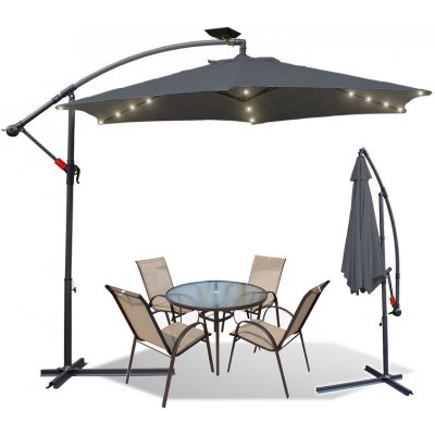 Jiubiaz 3m slunečník UV40+ Camping Pendulum Umbrella Pavilion LED Solar Garden Umbrella Šedá