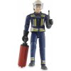 Sběratelský model Bruder bworld Figurka hasiče s přilbou rukavicemi vysílačkou a hasicím přístrojem 60100 11156D 1:16