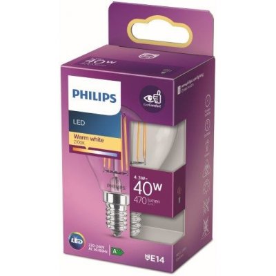 Philips 8718699763152 LED žárovka 1x4,3W E14 470lm 2700K teplá bílá, čirá, EyeComfort