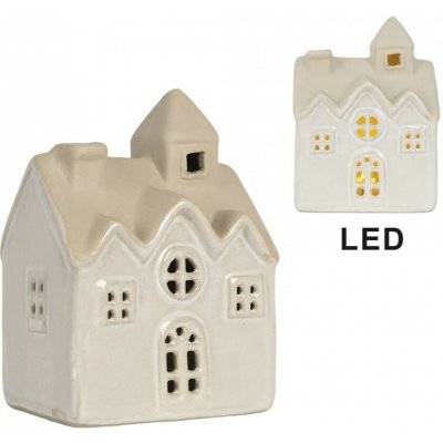 Béžový keramický svítící LED domek - 9*6*12 cm - Clayre & Eef – Hledejceny.cz