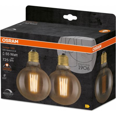 Osram 2PAK LED žárovka Dekorační E27 G95 6,5W = 55W 725lm 2700K Teplá bílá 300° Filament Stmívatelná Vintage 1906 – Zbozi.Blesk.cz