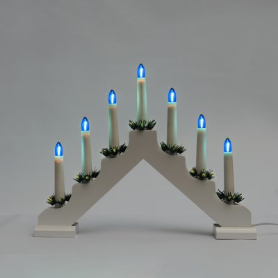 KONSTSMIDE Adventní svícen dřevěný bílý, 7x34V/0,2W LED Filament modrý – Zboží Mobilmania