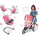 Smoby Set športový kočík Trio Pastel Maxi Cosi & Quinny Jogger polohovateľný so strieškou a gumenými kolesami + stolička autosedačka a hojdačka SM255098-1