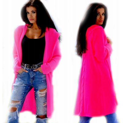 Fashionweek Pletený svetr cardigan s kapucí NEON SV044 Růžový neon – Zboží Mobilmania