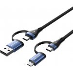 Vention CTLLF 4-in-1 Cotton Braided USB 2.0 Type-A Male + USB-C Male to USB-C Male + Micro Type-B Male – Zbozi.Blesk.cz