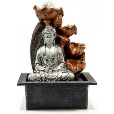 AWM Pokojová Fontána s LED osvětlením Meditující Buddha stříbrný kaskáda leknínů 35 cm – Zboží Dáma