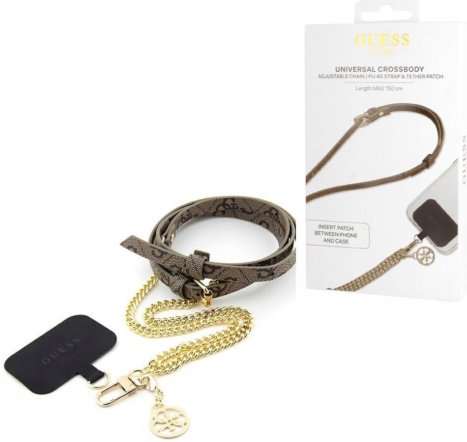 Pouzdro Guess Crossbody Popruh PU 4G Chain with Charm Gold/ hnedé