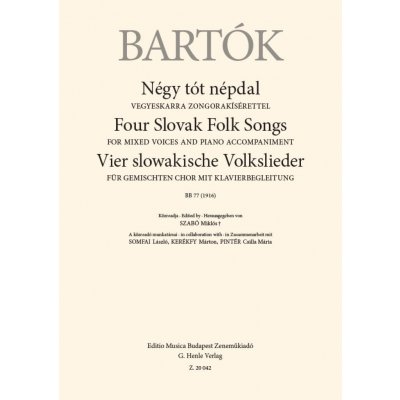 Bartók: Four Slovak Folk Songs / SATB a klavír čtyři slovenské písně – Zboží Mobilmania