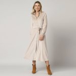 Dlouhé košilové šaty s dlouhými rukávyr písková – Zboží Dáma