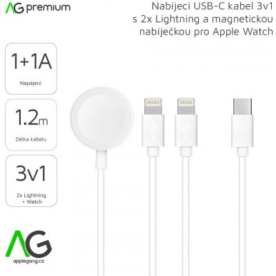 AG Premium C3168 Lightning a Apple Watch, 1,2m, bílý – Zboží Mobilmania