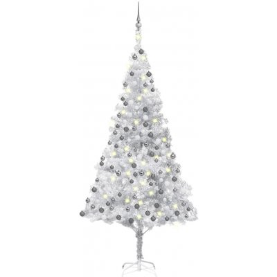 zahrada-XL Umělý vánoční stromek s LED a sadou koulí stříbrný 240 cm PET