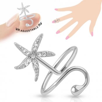 Šperky eshop Nastavitelný prsten na nehet blýskavá mořská hvězdice lesklá kulička R46.18
