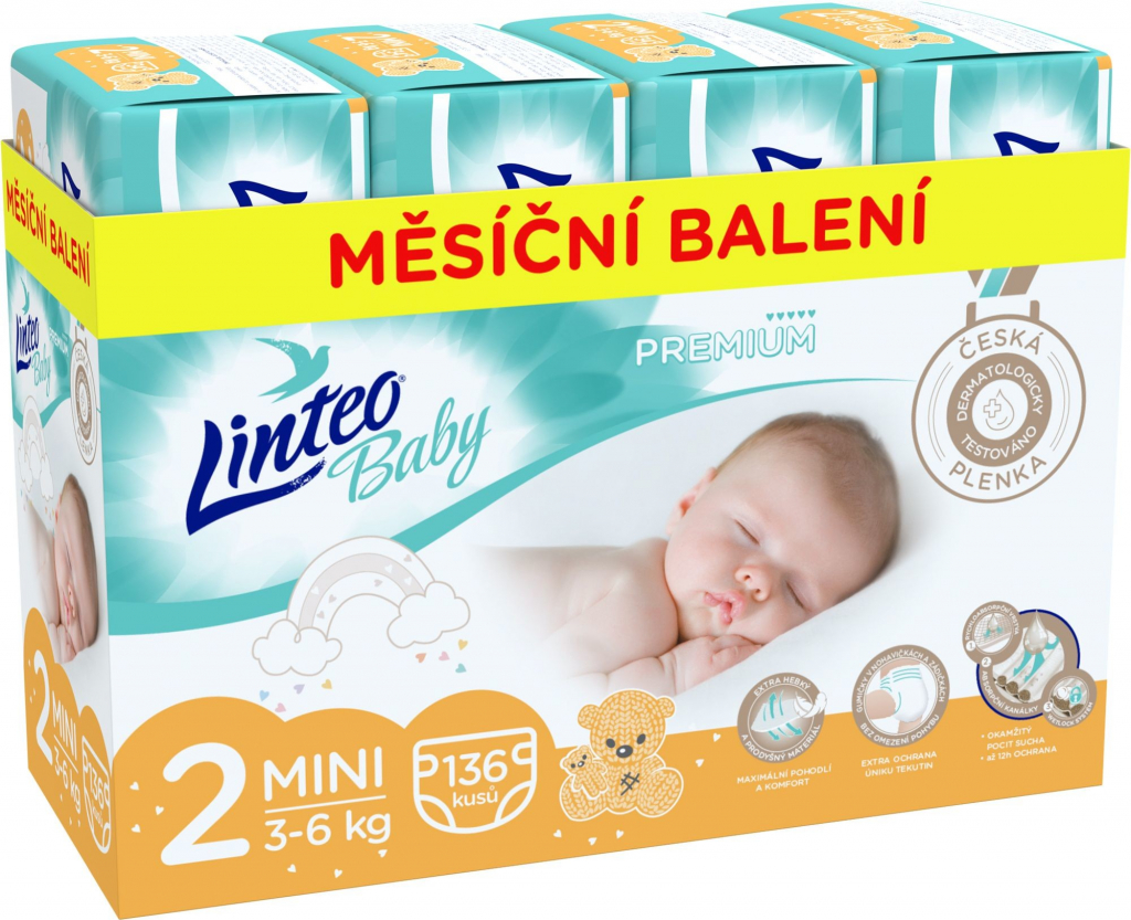 Linteo Baby Prémium Mini 3-6 kg 136 ks