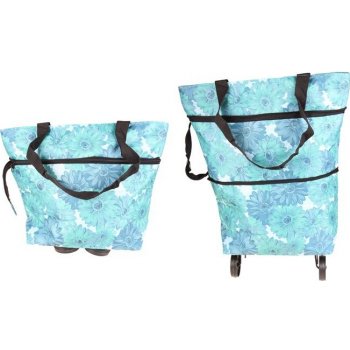 Nákupní taška s kolečky modrá s květy