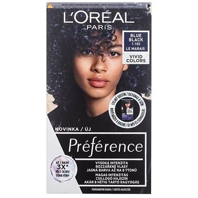 L'Oréal Paris Préférence Vivid Colors barva na vlasy na barvené vlasy na všechny typy vlasů 1,102 Blue Black 60 ml – Hledejceny.cz