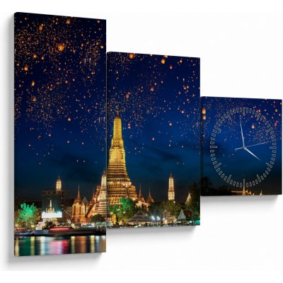 Obraz - Lampióny štěstí, Bangkok (s hodinami), třídílný 90x70 cm s hodinami – Hledejceny.cz