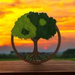 Mechový Strom života Jin Jang 20 cm - Hnědá - ručně stínovaná – Hledejceny.cz