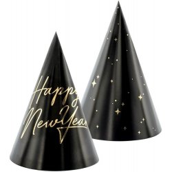 PartyDeco Čepičky černé "Happy New Year" 6ks