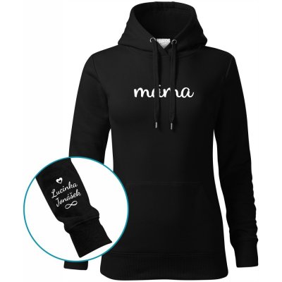Dámská mikina s kapucí MÁMA a jména dětí na rukávu Černá Zlatý – Zboží Dáma