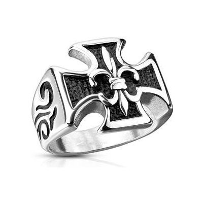 Šperky4U Ocelový prsten kříž skautská lilie OPR1839