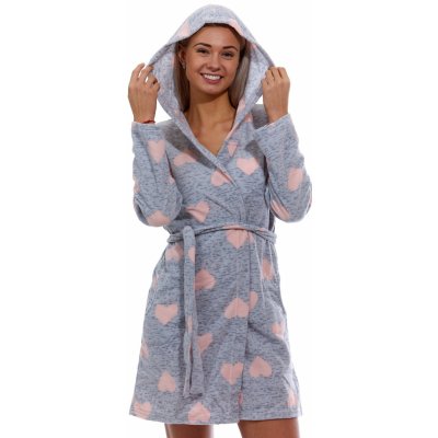 Šedý i růžový hřejivý župan pro ženy i slečny SRDÍČKOVÝ VZOR 1Z1632 šedá – Hledejceny.cz