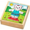 Dřevěná hračka Woody puzzle šatní skříň Kočička 18 dílů