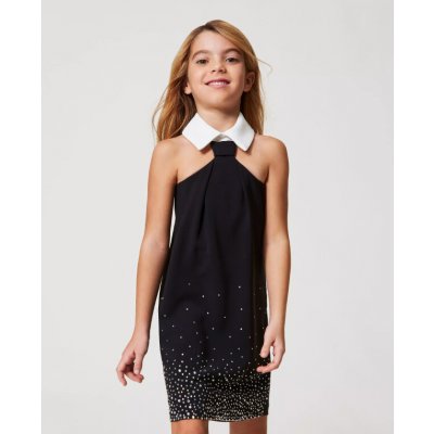 Twinset šaty s límečkem a kamínky černé – Zbozi.Blesk.cz
