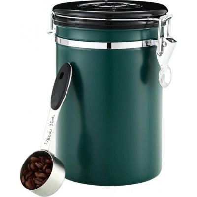 BUCOMTU 1,8litrová nerezová plechovka na kávu, vzduchotěsná s ukazatelem data a nerezovou odměrkou – Zboží Dáma