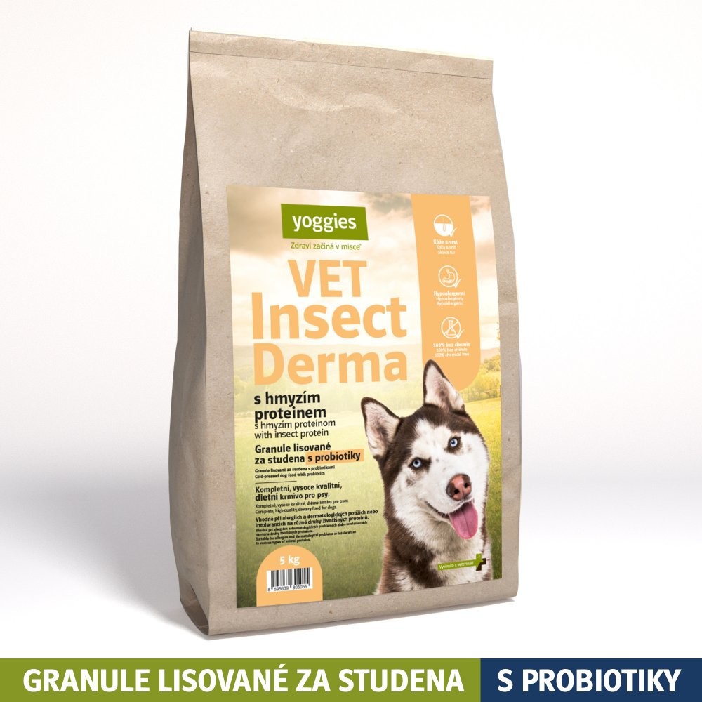 Yoggies VET Insect Derma s hmyzím proteinem granule lisované za studena s probiotiky 5 kg