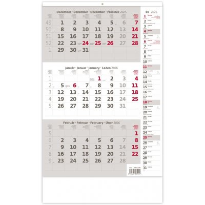 Nástěnný Helma Tříměsíční šedý s poznámkami 2026 – Sleviste.cz