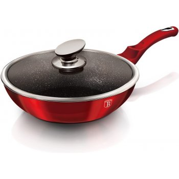 BerlingerHaus pánev WOK s poklicí s mramorovým povrchem Burgundy Metallic Line 28 cm