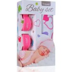 T-Tomi Baby set bambusová osuška hearts / srdíčka + kočárkový kolíček pink / růžová 338 – Zboží Dáma