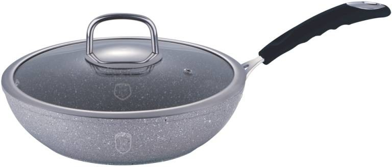 BerlingerHaus Wok s mramorovým povrchem s poklicí 28 cm Gray Stone Touch Line BH-1160