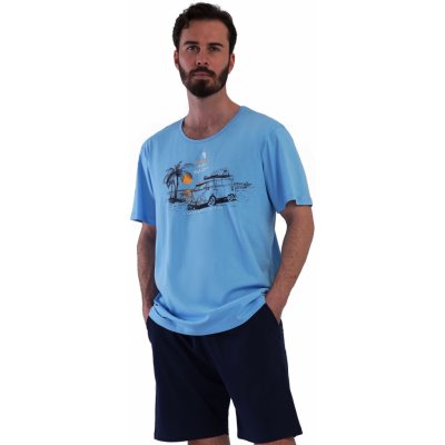 Pánské pyžamo s krátkým rukávem a kraťasy, motiv - NA CESTU K MOŘI 1P1942 modrá – Hledejceny.cz
