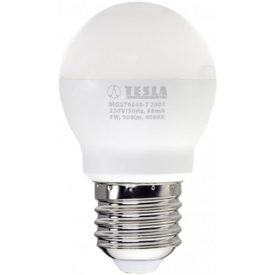 Tesla lighting LED žárovka miniglobe BULB E27, 8W, 230V 900lm, 25 000h, 4000K denní bílá, 220st – Hledejceny.cz