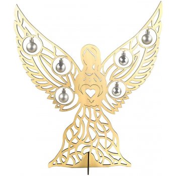 Amadea Dřevěný 3D anděl s kuličkami 48x40 cm